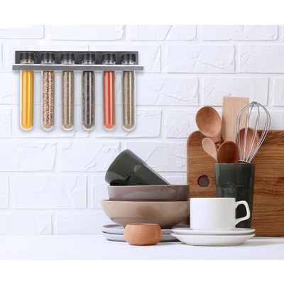 Porta Condimentos Plástico Com Suporte De Parede Cozinha Com 6 Tubetes Para Temperos Forma
