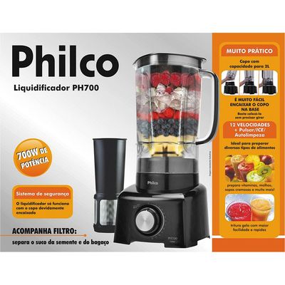Liquidificador com Filtro Philco PH900 900W 2L 12 Velocidades Preto 220V Preto / 220V