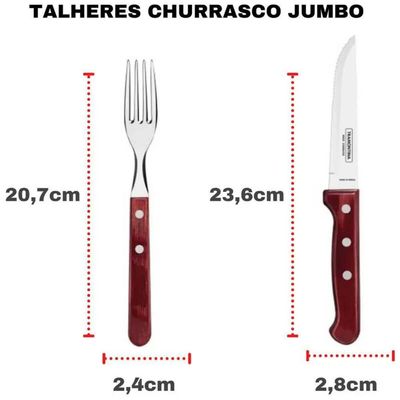 Jogo de Talheres para Churrasco Jumbo Tramontina em Aço Inox com Cabo Vermelho Polywood 12 Peças Vermelho