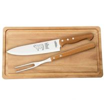 Jogo Tramontina Garfo Trinchante e Faca 8'' Churrasco Inox Cabo Madeira Natural 2 Peças