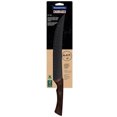 Faca Butcher para Carne 10' Tramontinha Churrasco Black Aço Inox Escurecido Cabo de Madeira