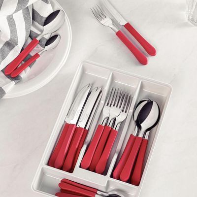 Faqueiro Tramontina Jogo com 20 Talheres e Pote Leme Aço Inox e Cabos Vermelho