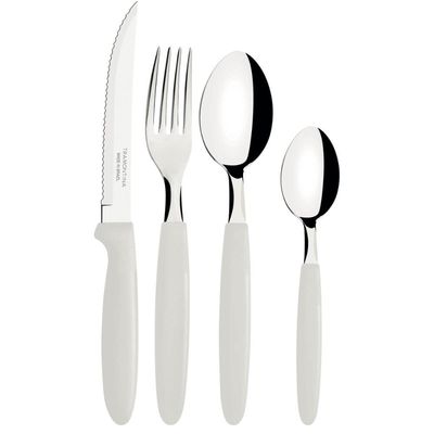Faqueiro Tramontina Ipanema 24 Peças Branco Aço Inox Plástico com Pote Multiuso