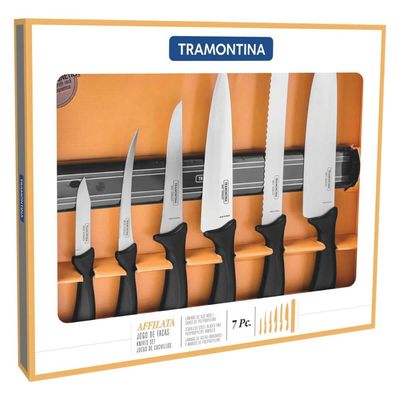 Jogo de Facas Tramontina Affilata Aço Inox e Cabos de Polipropileno com Barra Magnética