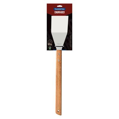 Espátula Tramontina Churrasco 48cm Pegador para Carne Aço Inox e Cabo de Madeira