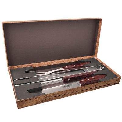 Jogo Trinchante Faca 8' Garfo e Pegador de Carne Tramontina Aço Inox e Cabos Polywood Vermelho