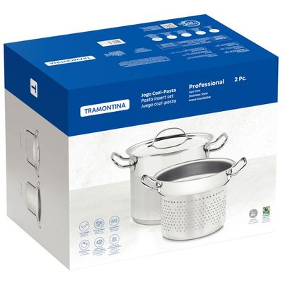Jogo Cozi-Pasta Tramontina Professional em Aço Inox Fundo Triplo 2pçs Caldeirão Escorredor