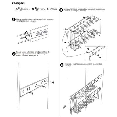 Suporte Porta Espetos de Embutir na Lateral do Móvel com 3 Ganchos Masutti Copat em Aço Inox
