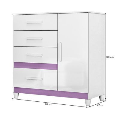 Cômoda Sapateira Vênus 1 Porta E 4 Gavetas Flex Branco Lilás Com Pés Moval