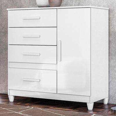 Cômoda Sapateira Vênus 1 Porta E 4 Gavetas Flex Branco Com Pés Moval Branco