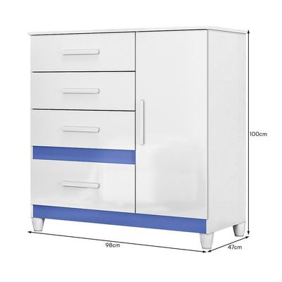 Cômoda Sapateira Vênus 1 Porta E 4 Gavetas Flex Branco Azul Com Pés Moval