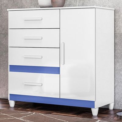 Cômoda Sapateira Vênus 1 Porta E 4 Gavetas Flex Branco Azul Com Pés Moval