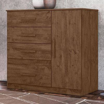 Cômoda Sapateira Vênus 1 Porta E 4 Gavetas Flex Castanho Wood Moval Castanho Wood