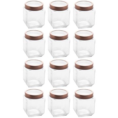 Kit 12 Potes de Vidro 1,2L Quadrado com Tampa Metal Mantimentos Rosé Gold Gran Gastro Lyor
