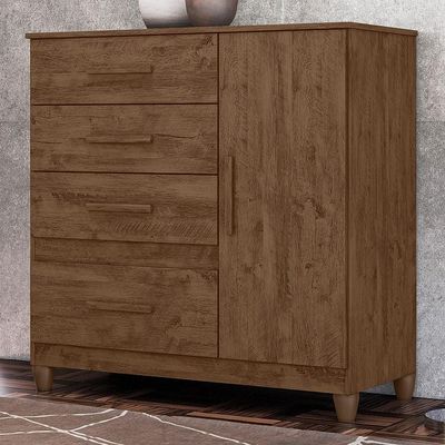 Cômoda Sapateira Vênus 1 Porta E 4 Gavetas Flex Castanho Wood Com Pés Moval Castanho Wood