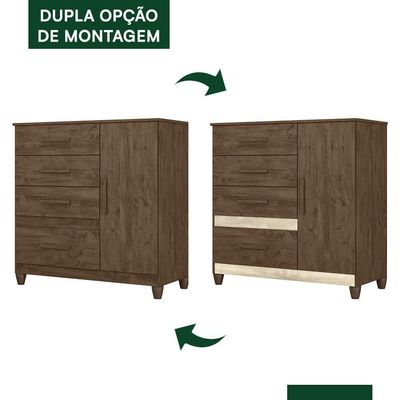 Cômoda Sapateira Vênus 1 Porta E 4 Gavetas Flex Castanho Wood Com Pés Moval Castanho Wood