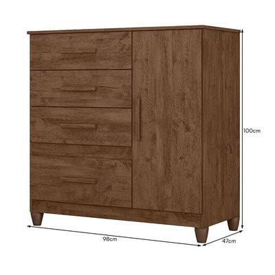 Cômoda Sapateira Vênus 1 Porta E 4 Gavetas Flex Castanho Wood Com Pés Moval Castanho Wood