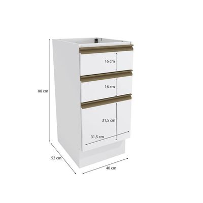 Balcão 3 Gavetas Kappesberg Celeste 100% Mdf Branco 40cm