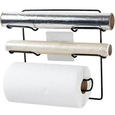 Suporte Porta Rolos Papel Alumínio Toalha e Filme PVC de Parede Fixação por Adesivo Preto Utimil