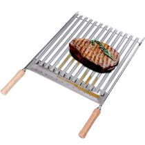 Grelha Argentina para Churrasco Aço Inox Coletor Gordura Utimil Cabos Madeira Parrilla