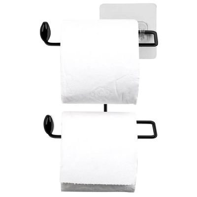Suporte para Papel Higiênico Duplo Preto em Aço com Fixação Adesiva Parede Utimil