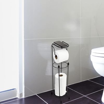 Porta Papel Higiênico com Suporte para Celular Papeleira para Banheiro de Chão Preta Utimil