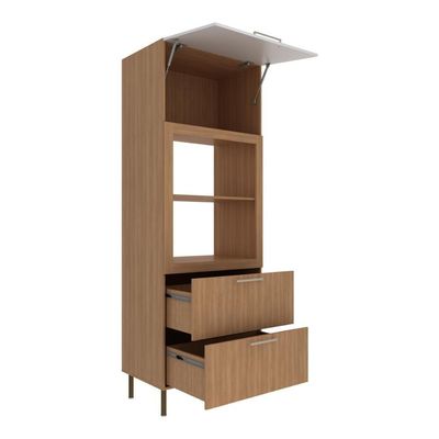 Paneleiro Torre Quente Para Forno Micro-ondas 1 Porta 2 Gavetas 80cm Multimóveis Cr20443 Freijó Branco