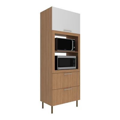 Paneleiro Torre Quente Para Forno Micro-ondas 1 Porta 2 Gavetas 80cm Multimóveis Cr20443 Freijó Branco