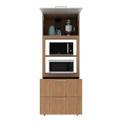 Paneleiro Torre Quente Para Forno Micro-ondas 1 Porta 2 Gavetas 80cm Multimóveis Cr20443 Freijó Branco
