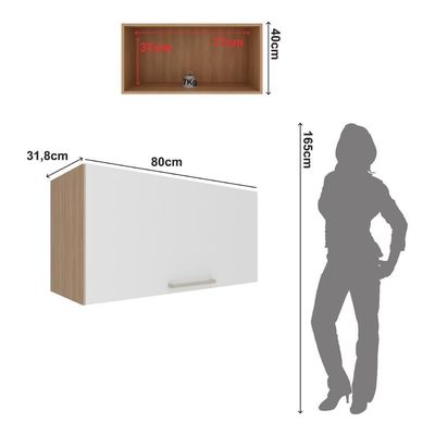 Armário De Cozinha Aéreo Com 1 Porta Basculante 80cm Multimóveis Cr20417 Freijó Branco