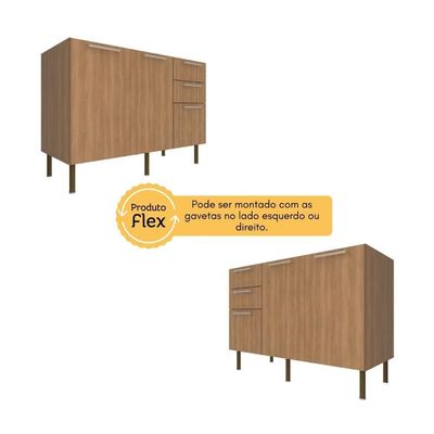 Balcão De Cozinha Gabinete Para Pia 120cm 2 Portas 3 Gavetas Multimóveis Cr20441 Freijó