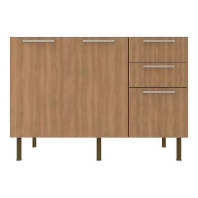 Balcão De Cozinha Gabinete Para Pia 120cm 2 Portas 3 Gavetas Multimóveis Cr20441 Freijó