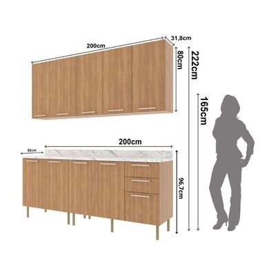 Cozinha Compacta 4 Peças Com Armário E Balcão Com Tampo Multimóveis Cr20448 Freijó Mármore Branco