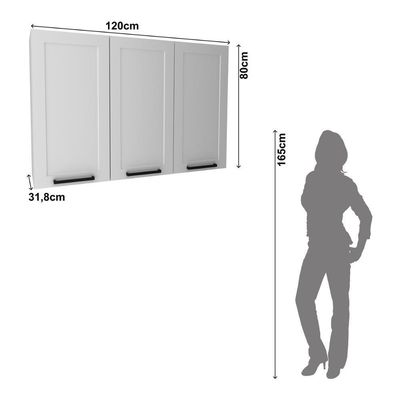 Armário De Cozinha Aéreo Em Mdf Com 3 Portas 120cm Multimóveis Cr20446 Branco