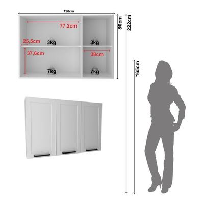 Armário De Cozinha Aéreo Em Mdf Com 3 Portas 120cm Multimóveis Cr20446 Branco