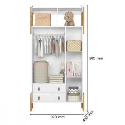 Guarda Roupa Infantil Fantasia 3 Portas 2 Gavetas Branco