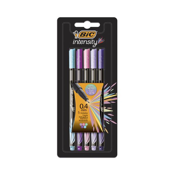Caneta Hidrográfica Bic Intensity Ultra Fina 0.4mm Cores Pasteis com 5 Unidades