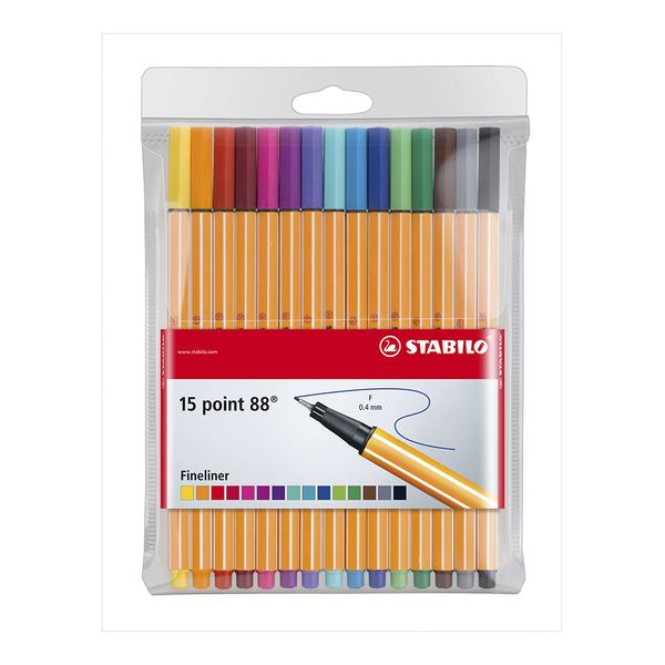 Caneta Hidrográfica Stabilo Point 88 Fine 0.4mm com 15 Cores Tons Pastéis