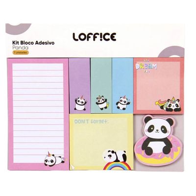 Kit Bloco Adesivo 7 peças Panda CV244925 Loffice Sortido