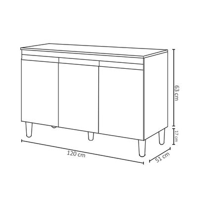 Balcão Gabinete Para Pia 120cm 3 Portas Sem Tampo Manu Cinza - Ajl Móveis
