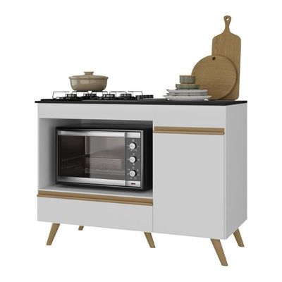 Balcão Para Cooktop E Forno 105cm 1 Porta 1 Gaveta Veneza Multimóveis Mp2258 Branco Dourado