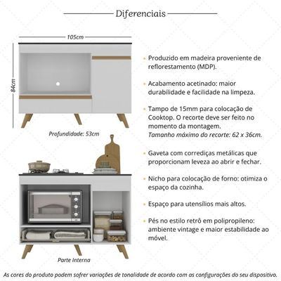 Balcão Para Cooktop E Forno 105cm 1 Porta 1 Gaveta Veneza Multimóveis Mp2258 Branco Dourado