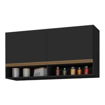 Armário De Cozinha Aéreo 105cm 2 Portas E Nichos Veneza Multimóveis Mp2259 Preto Dourado
