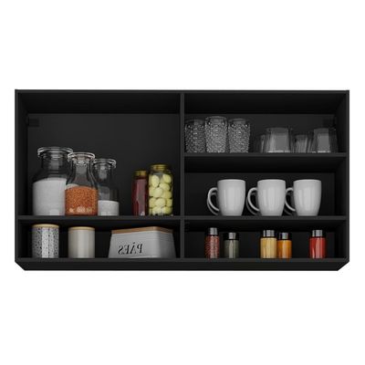 Armário De Cozinha Aéreo 105cm 2 Portas E Nichos Veneza Multimóveis Mp2259 Preto Dourado