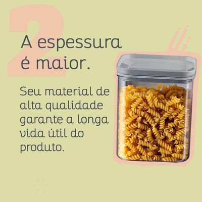 Porta Mantimentos Hermético Pequeno Cristal 1L Pote para Alimentos Quadrado Chumbo