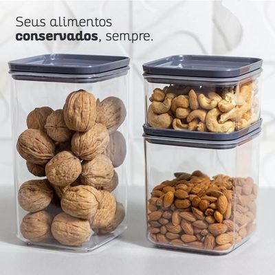 Porta Mantimentos Hermético Pequeno Cristal 1L Pote para Alimentos Quadrado Chumbo