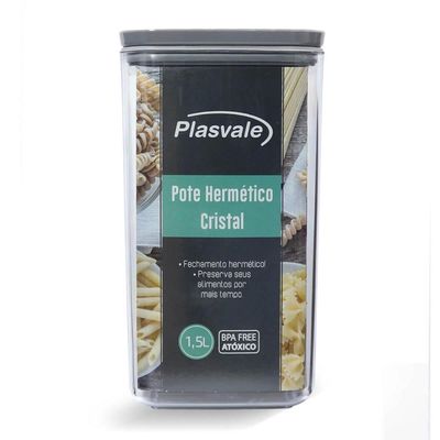 Pote Hermético Cristal Plasvale Porta Mantimentos 1,5L Condimentos Transparente