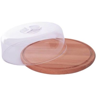 Queijeira de Madeira Redonda Porta Bolo Tampa Acrílico 22cm Essence Domama Eucalipto