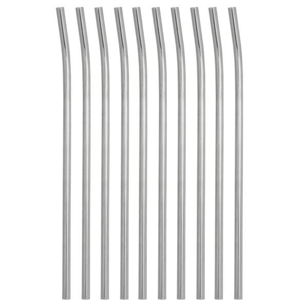Conjunto 10 Canudos De Aço Inox Reutilizável Ecológico Curvado 6,3mm 21cm
