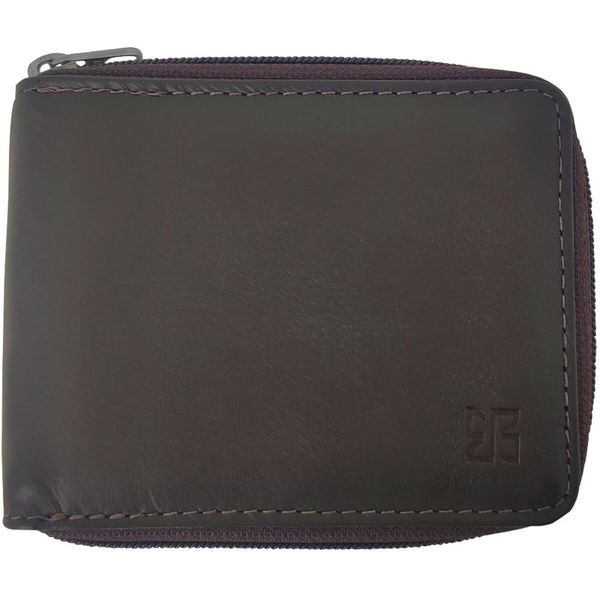 Carteira com Zíper Masculina de Couro Marrom Porta Cartão Veneza Briolly Documentos